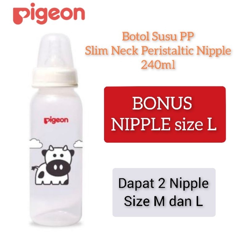 Pigeon Botol Susu PP RP Standar Neck Slim Neck Sapi 240ml Jerapah Lebah Bonus Nipple size L