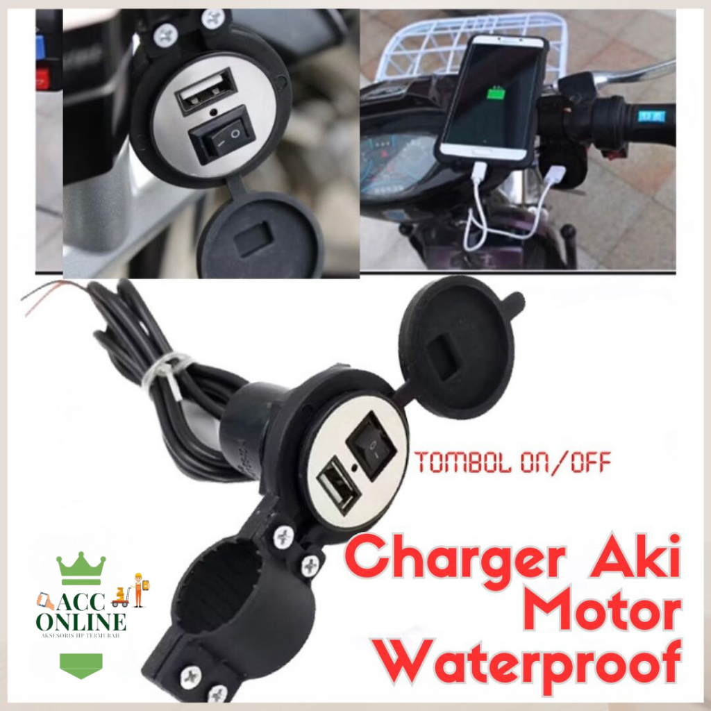 Charger Motor Waterproof / Alat cas Hp aki GOJEK GRAB cas hp jepit accu casan anti air / Tc aki wate