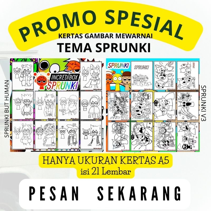 

PROMO SPESIAL DAPAT 2 TEMA / Kertas Gambar Mewarnai Tema Sprunki V3 & Sprunki But Human isi 21 Lembar / TK / PAUD / SD