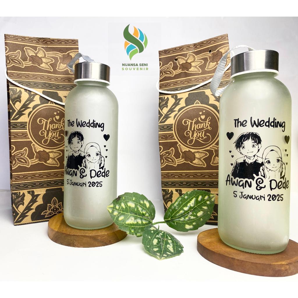 Souvenir Botol Infuser Kaca Doff 420ml Tumbler Minum Beling Termos Kaca Sablon Kemas Paper Bag