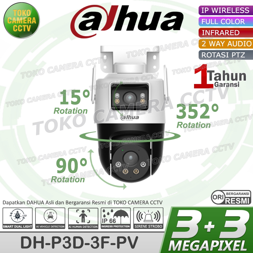 CCTV WIFI OUTDOOR ROTASI DUAL LENS DAHUA PICOO 3MP KAMERA CCTV PINTAR BERSUARA BERWARNA