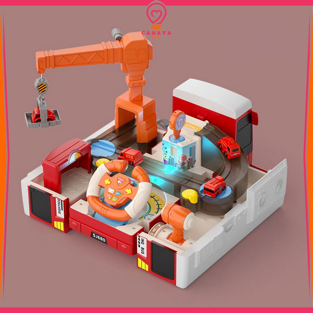 Mobil Bus Mainan Edukasi Anak Laki Laki Dengan Jalur Parkir / Mainan City Parking Lot / Maenan Mobil Bus Cahaya Hati M234