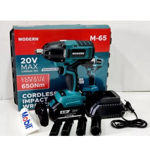 AIR IMPACT CAS BATERAI MODERN M65SET 20V 13MM/PEMBUKA BAUT/BOR CORDLESS IMPACT WRENCH/