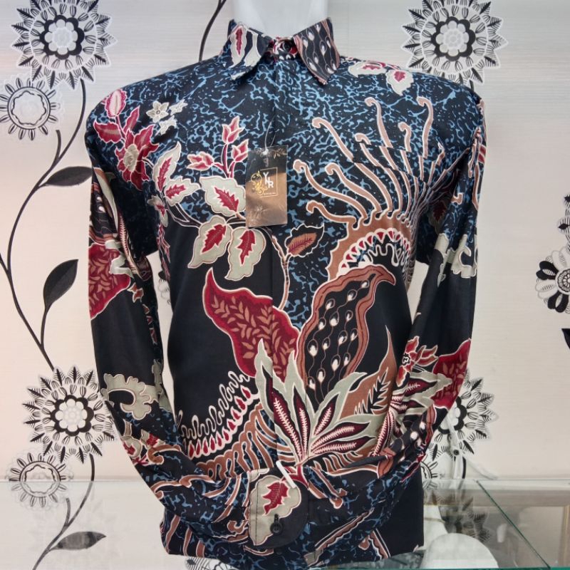 BATIK PRIA LENGAN PANJANG,BATIK PRIA HITAM MERAH, BATIK KATUN SOLO