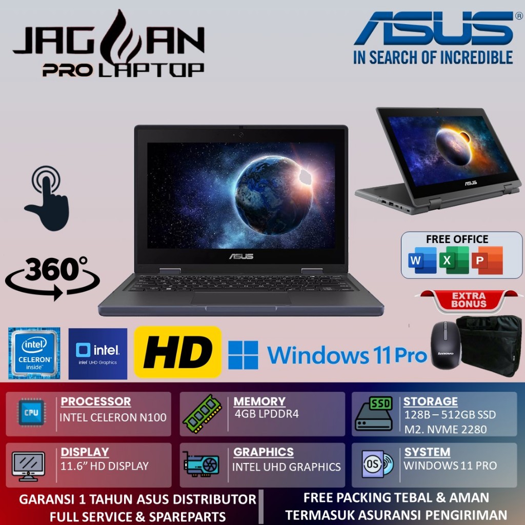 Laptop Touchscreen 2in1 Asus BR1402FGA P31T INTEL CORE I3 N305 8GB DDR4 256GB 14.0 FHD TOUCH W11PRO