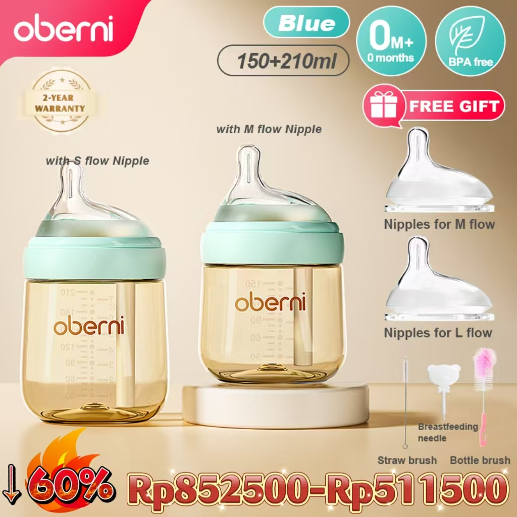 Oberni PPSU susu botol susu bayi super-lebar leher ventilasi untuk 0-6 bulan baru lahir