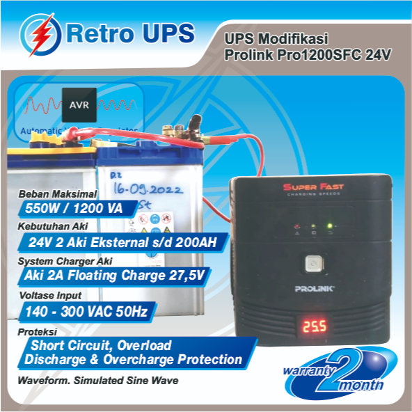 UPS Modifikasi Prolink Pro1200SFC 24V Modif Aki Luar & Kipas