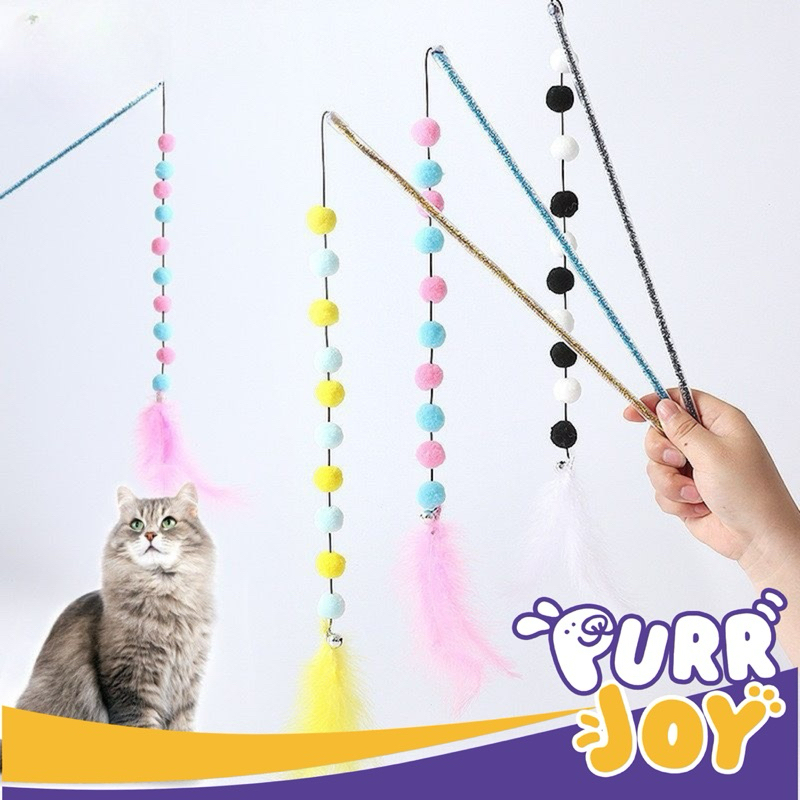 PURRJOY Tongkat Bulu Bulat Lonceng Mainan Kucing / Tongkat Bulu Mainan Kucing / Tongkat Lonceng Main