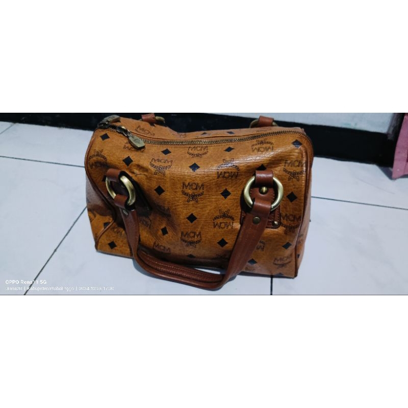 AUTHENTIC MCM Cognac Visetos Tote Boston BAG