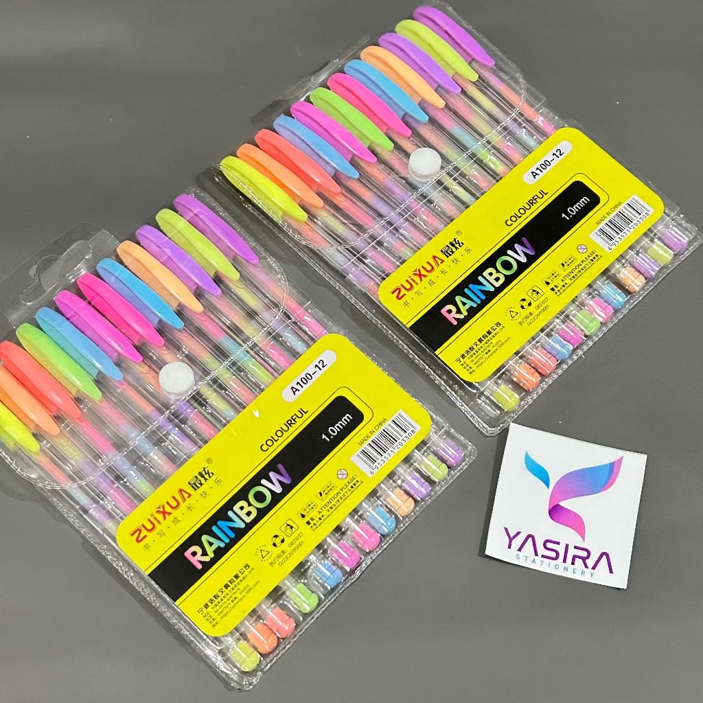 

SATU SET 12 PCS Pulpen Gel Pen Rainbow Pelangi