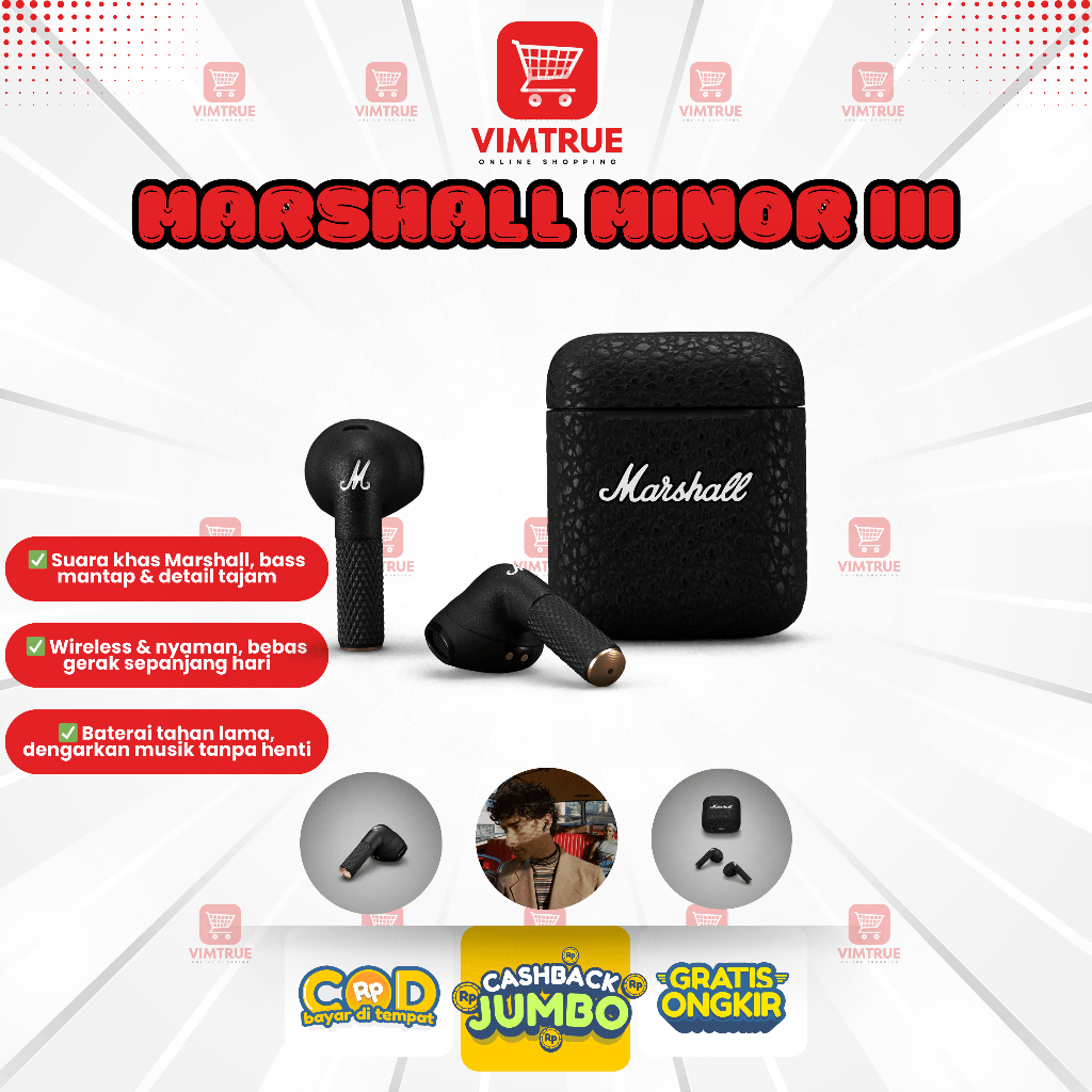 Earphones Marshall Minor III Minor 3 True Wireless In Ear - Hitam