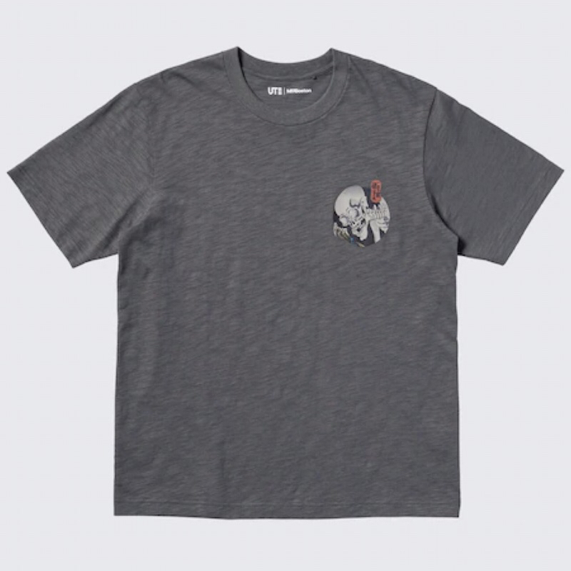 UNIQLO Men UT T-Shirt Kaos Pria Grafis Ukiyo-E Lengan Pendek Dark Gray