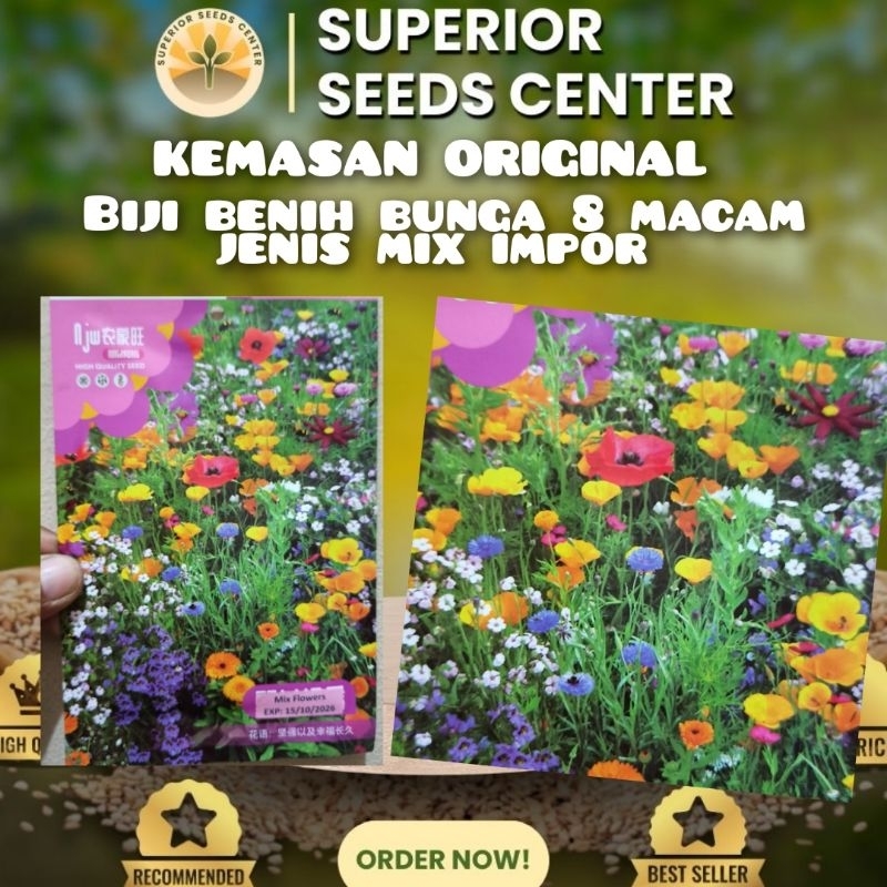 KEMASAN ORIGINAL BIJI BENIH BUNGA 8 MACAM JENIS MIX WARNA IMPOR