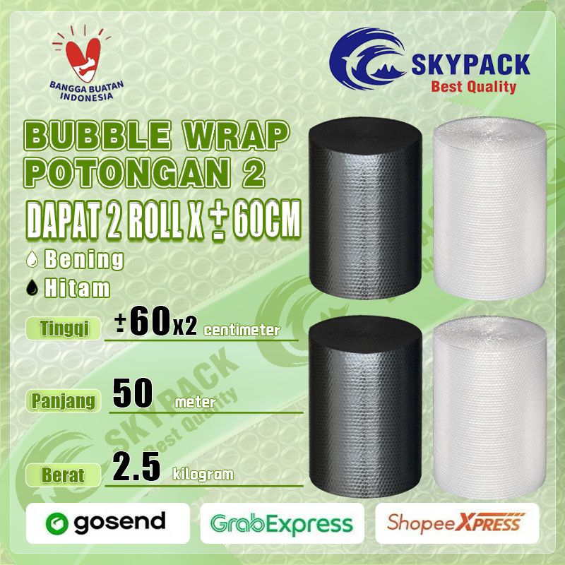 

SKYPACK Bubble Wrap Potongan 2 Ukuran 60cm x 2 Warna Bening Hitam Berat 2.5kg