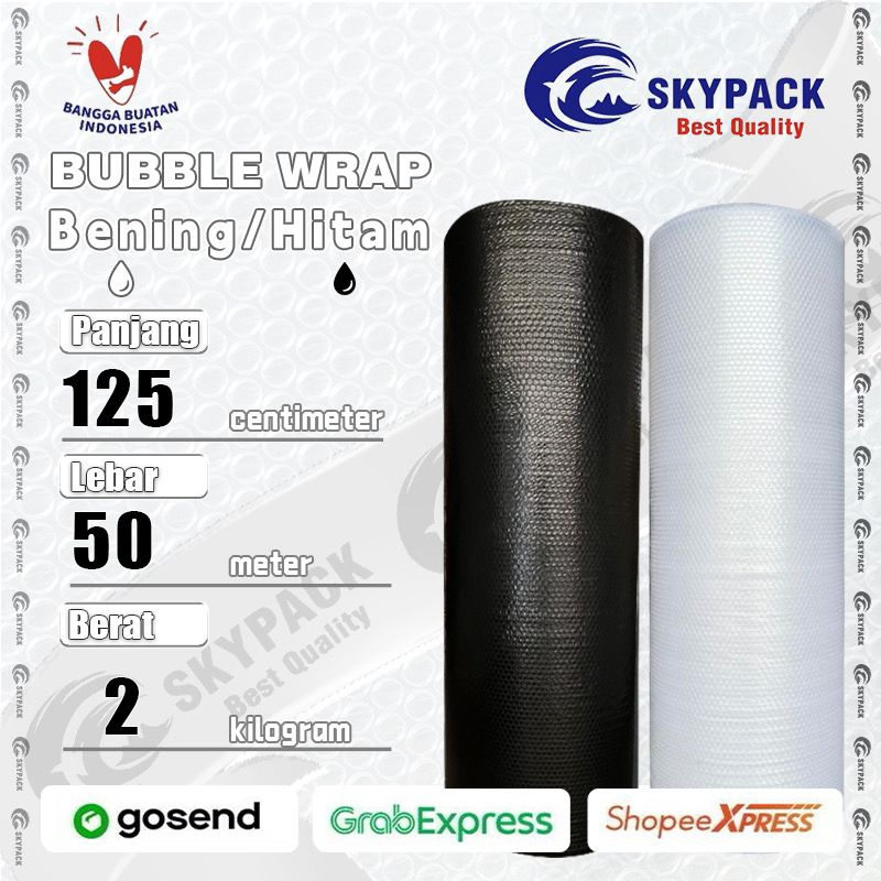 

SKYPACK Bubble Wrap Bening/Hitam 2kg Lebar 125cm Panjang 50meter Bubble 125cm x 50m