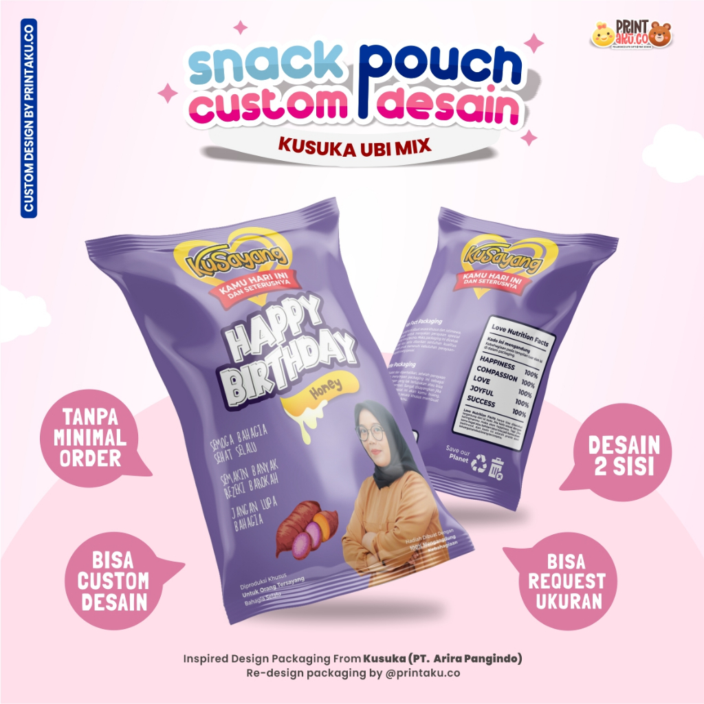 

Snack Custom Foto Teks Bungkus Pouch Jumbo | Series Kusuka Ubi Mix