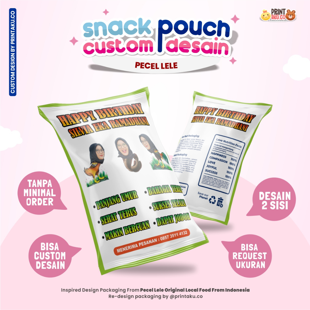 

Bungkus Kado Custom | Snack Custom Foto Teks Bungkus Kado Pouch Jumbo | Series Pecel Lele