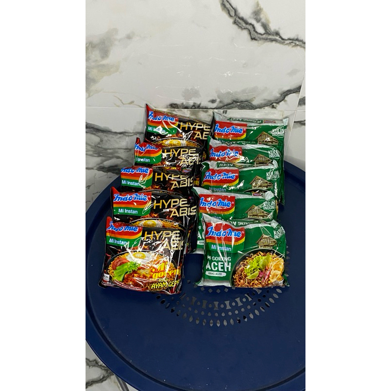 

5pcs Indomie Hype Abis Ayam Geprek & 5pcs Indomie Goreng Aceh