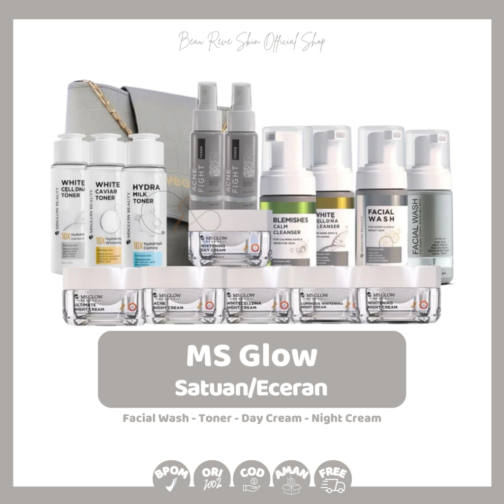 MS Glow Paket Wajah Satuan/Eceran Day Cream Night Cream Acne Ultimate Whitening Luminuous Toner Acne