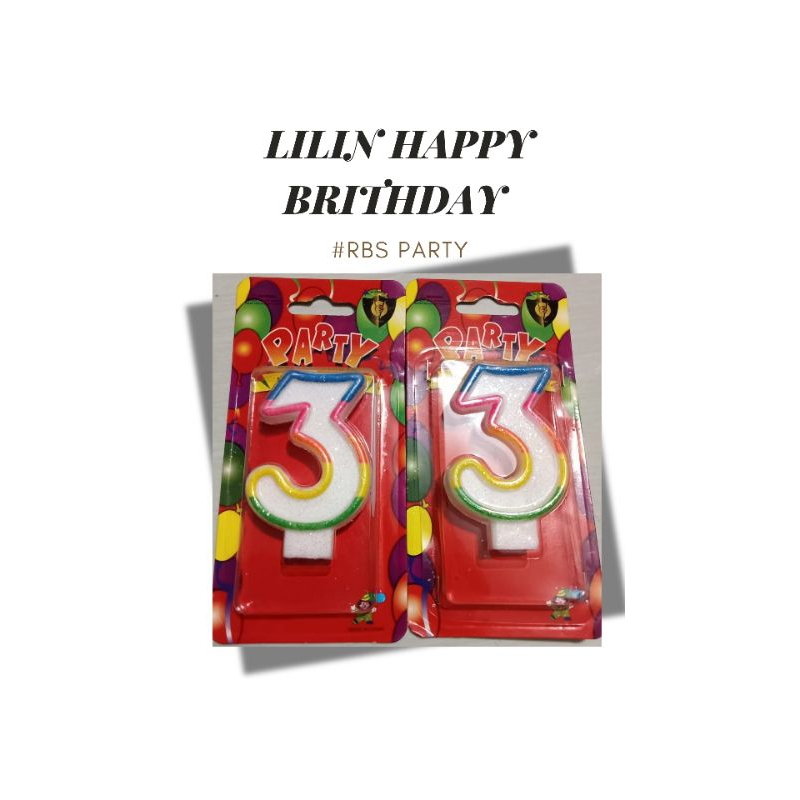 Lilin ulang tahun angka 3 list Raibow gliter