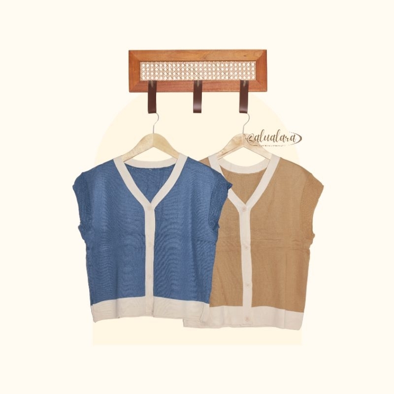 Kalulara Vest Kancing Wanita Rajut Twotone