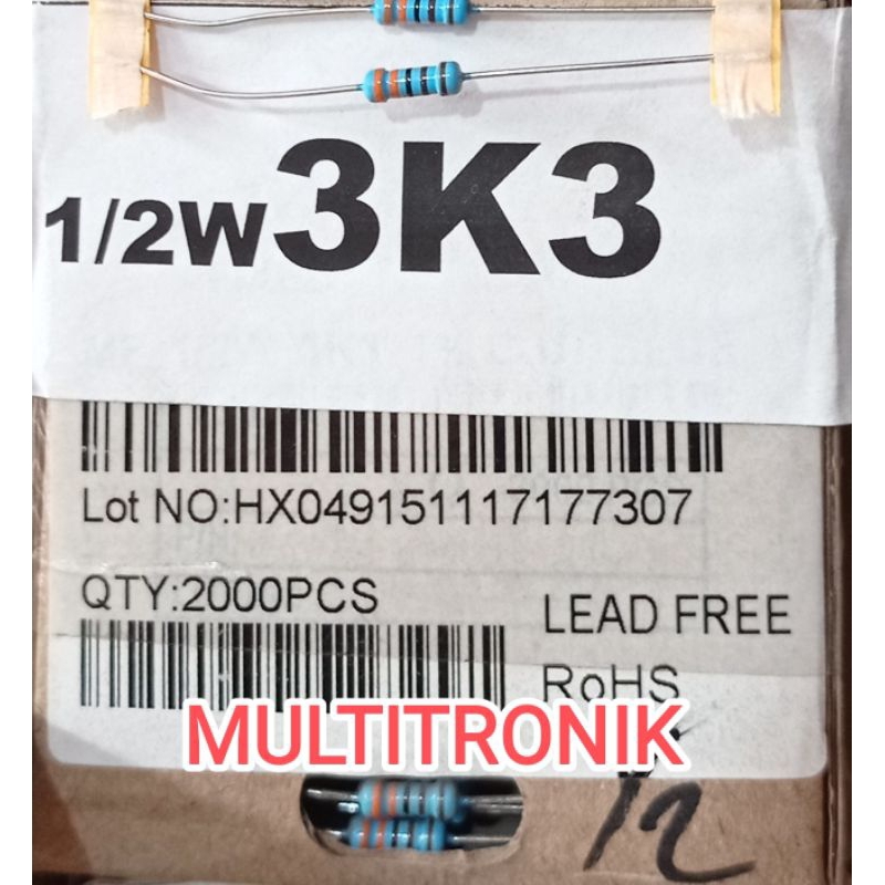 RESISTOR 3K3 1/2WATT 1%  RESISTOR 0.5WATT 3K3 METAL FILM TAIWAN