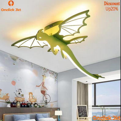 Lampu Plafon LED Bentuk Kartun Dinosaurus Lampu Plafon Hias Kamar Anak-anak Lampu Bentuk Naga