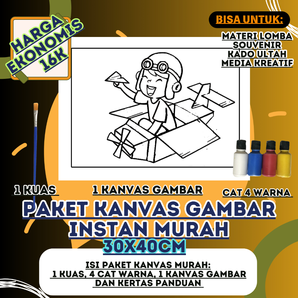 

Paket Murah Kanvas Lukis gambar instan 30x40 cm gambar isi cat, dan kuas