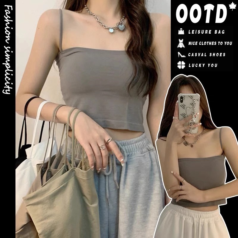 LGS TankTop Basic With Cup Wanita Square Spaghetti Bra Wanita