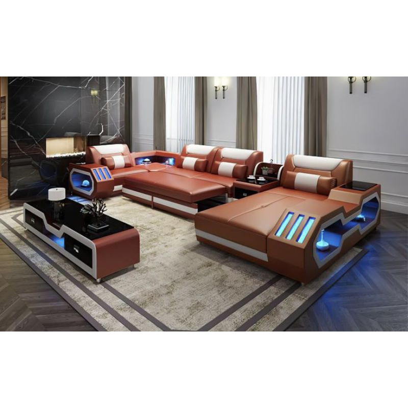 Sofa ruang tamu Modern LED bahan kulit MBTech