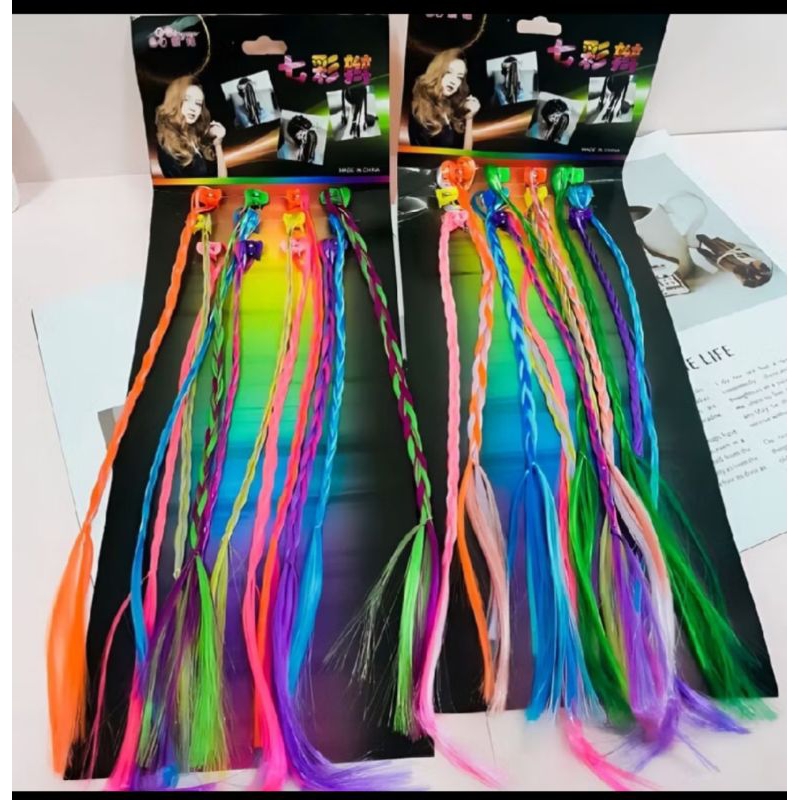 (ISI 12PCS) JEPITAN RAMBUT MINI RAMBUT PALSU WARNA WARNI/RAMBUT PALSU KEPANG WARNA CERAH