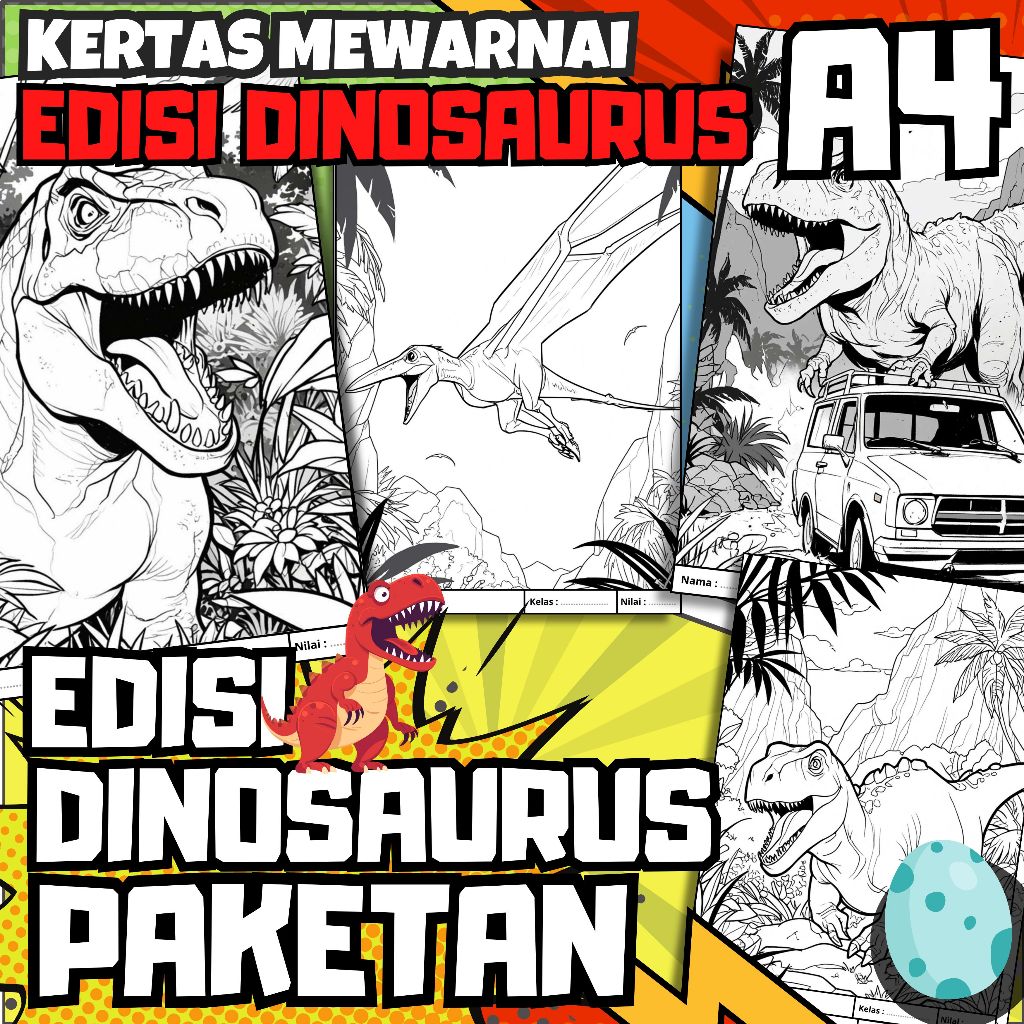 

MEDIA BELAJAR MELUKIS DAN MEWARNAI DINOSAURUS - KERTAS KREATIFITAS MEWARNAI ANAK A4 DENGAN PRINT CETAK BUKAN FOTO COPY - MEDIA WARNA KARAKTER DINOSAURUS T-REX BROTOSAURUS STEGOSAURUS RAPTOR JURASSIC WORLD - DINO COLORING PAPER PACK - MAINAN CIKARANG