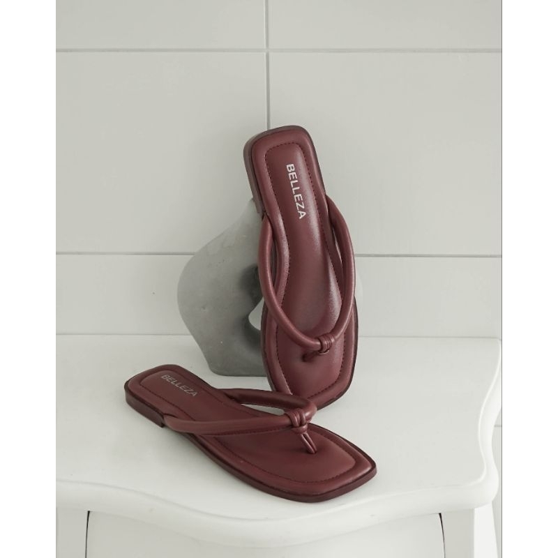 Sandal Flat Cewek Belleza SONYA Maroon Sendal Teplek Wanita