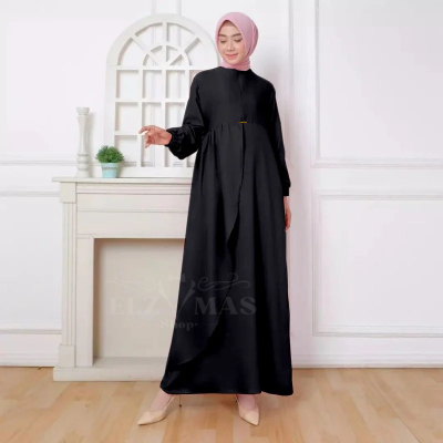 Gamis Remaja Hitam polos Kekinian Wanita Muslim Terbaru 2025 Katun Premium