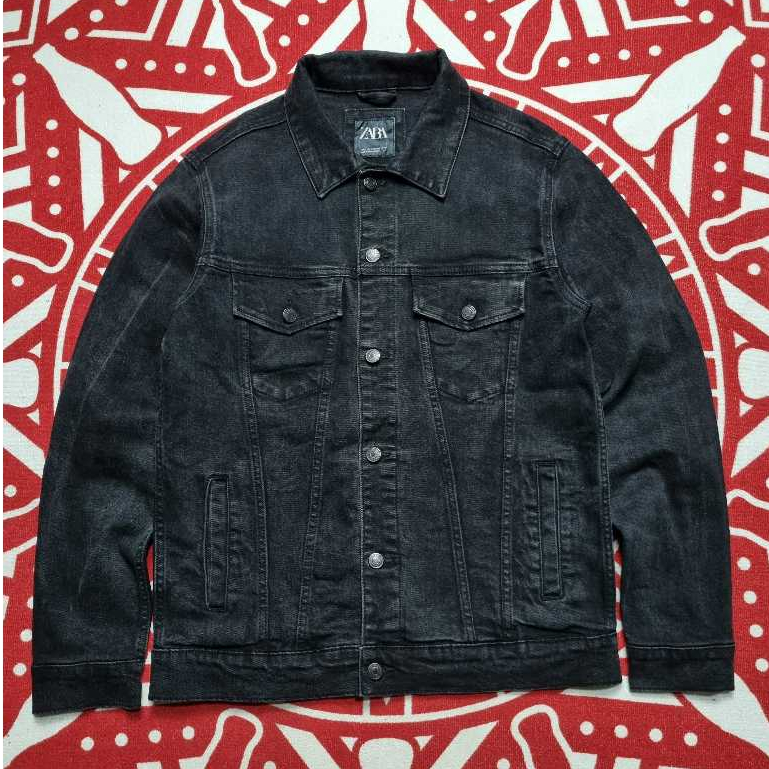 Zara Black washed trucker jacket denim