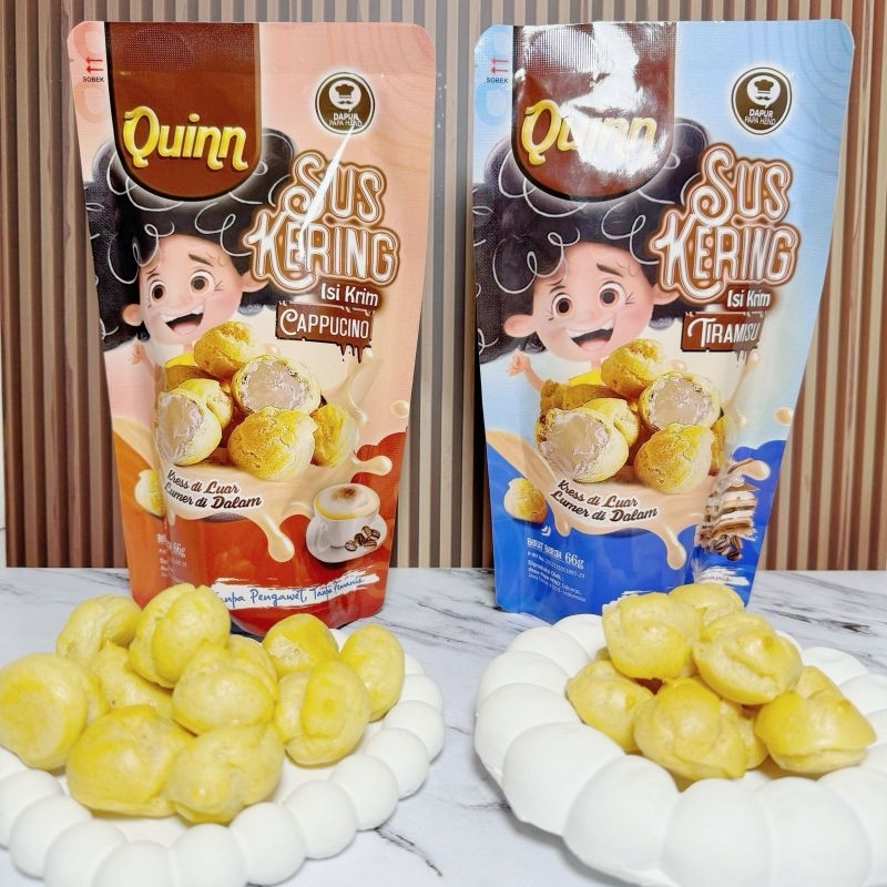 

Quinn Sus Kering Kemas Pouch 66g Kue Soes Coklat Tiramisu Cappucino Renyah Homemade Lumer di Mulut