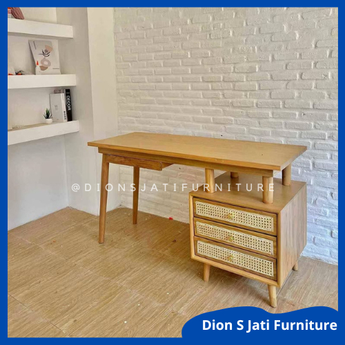 Meja Kerja Retro Kayu Jati Rotan Meja Kerja Minimalis