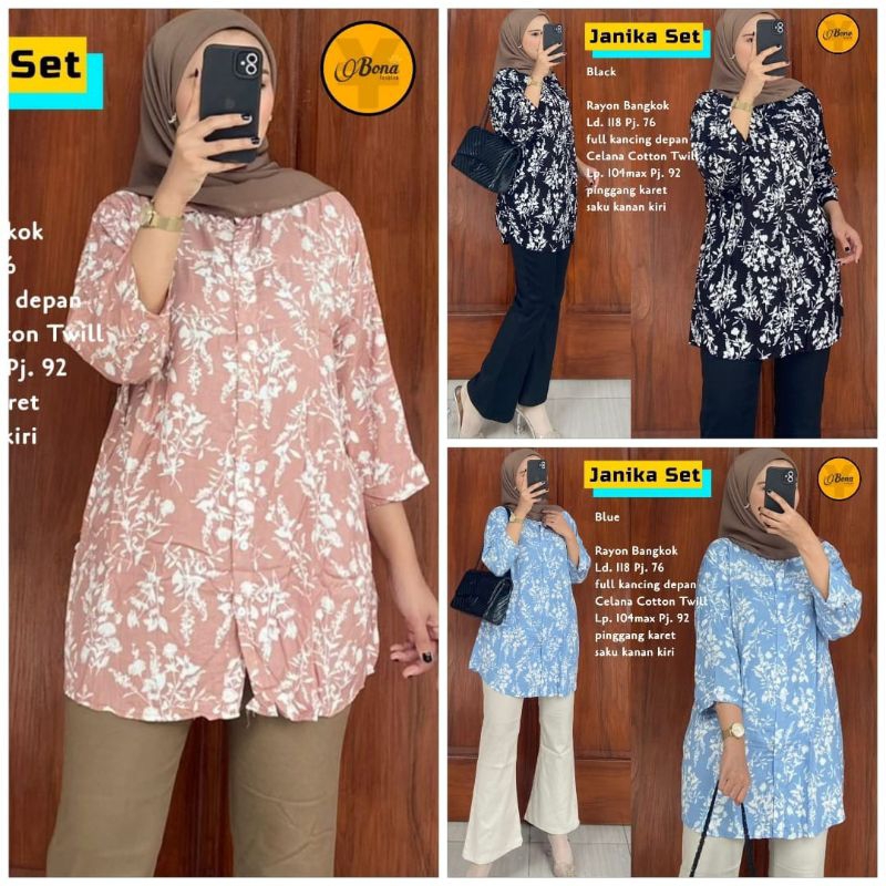 JANIKA SET /SETELAN BLOUSE TUNIK CELANA CUTBRAY PREMIUM POLOS