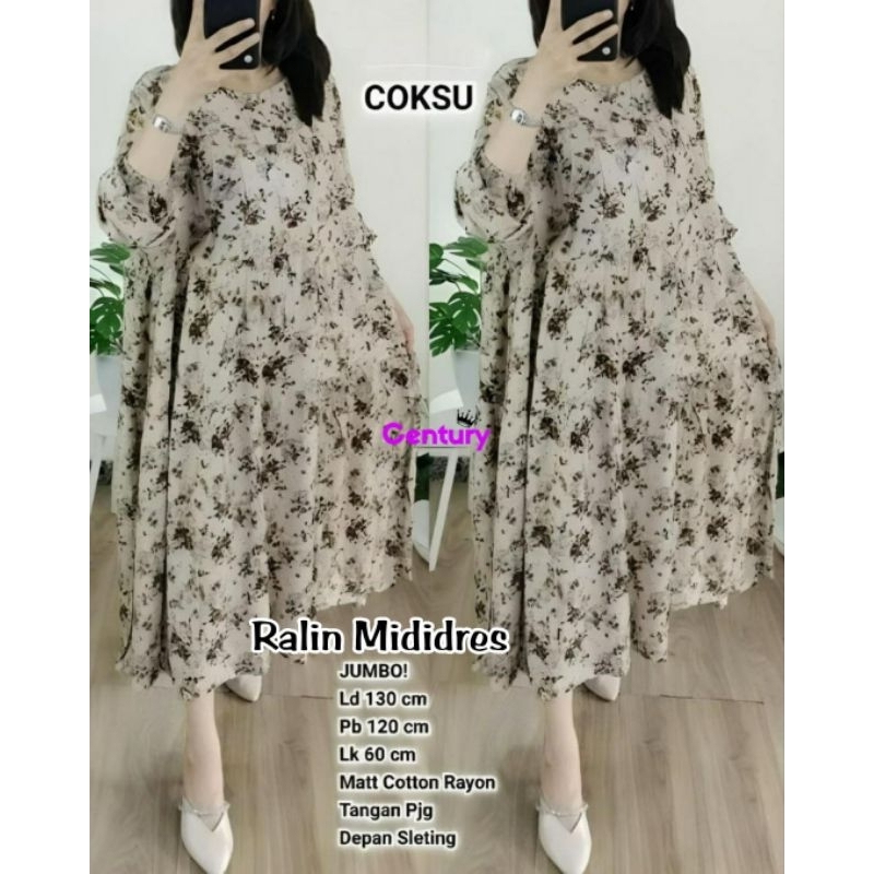 MIDI DRESS JUMBO/RALIN/DRESS MIDI WANITA KATUN RAYON JUMBO LD 130 CM FIT XXXL
