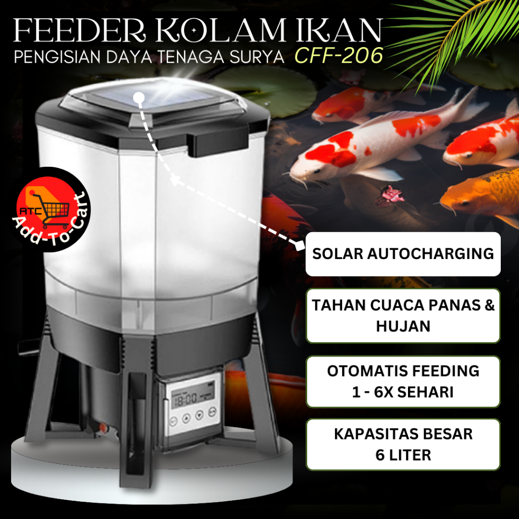 Feeder Kolam Ikan Otomatis CFF-206 Auto Solar Charging