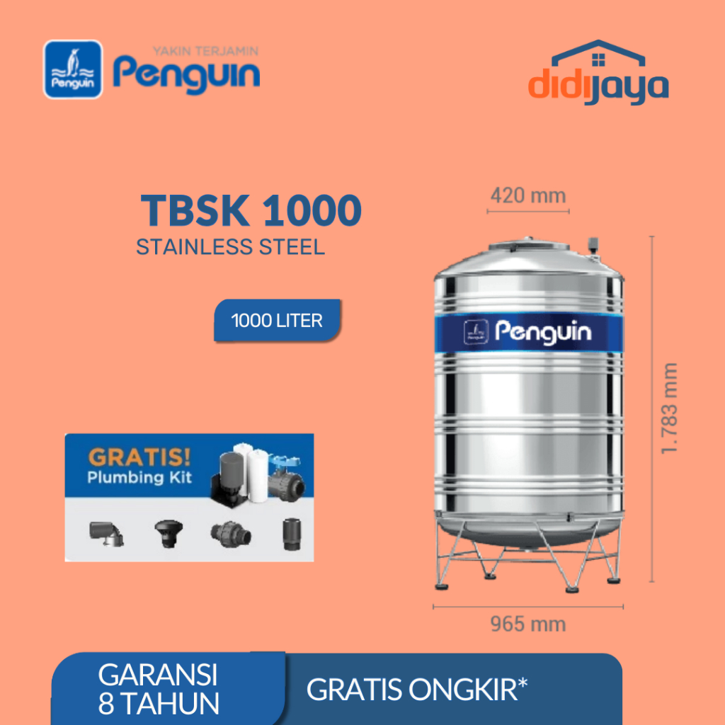 Tandon Air Stainless Steel 1000 Liter Penguin | Toren Air | Tangki Air Stainless Steel TBSK 1000