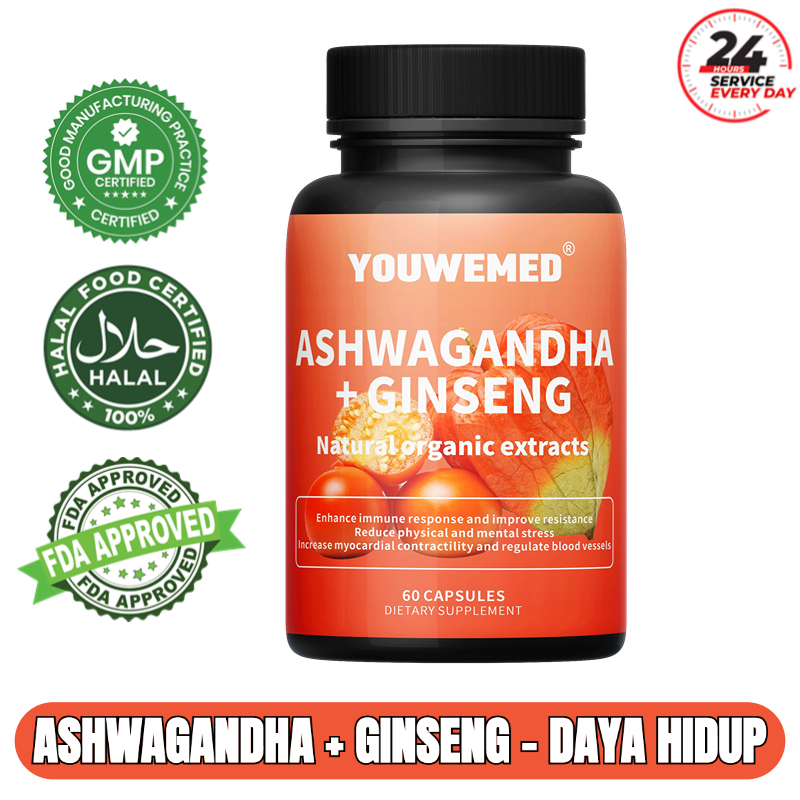 Ashwagandha + Ginseng, Meningkatkan Stamina dan Vitalitas, 60 Kapsul