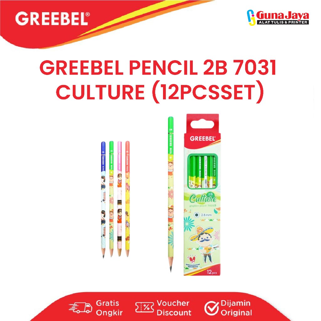 

GREEBEL Pensil Tulis 2B 7031 Culture / Pensil Kayu Ujian / Pencil Grafit Graphite / Pensil Gambar