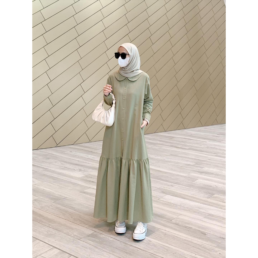Yufleen Ginela New Dress Gamis Wanita Model Kerah Rebah  Simpel