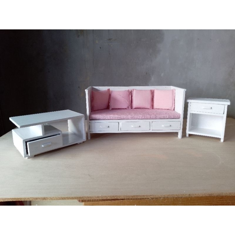 Miniatur Furnitur Sofa & Bangku 1 Set untuk boneka barbie