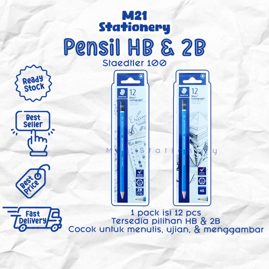 

(12 PCS) PENSIL HB & 2B STAEDTLER 100 ORIGINAL / 1 pack pak pencil kayu pena ujian uji komputer un original menulis graphite menggambar sket sketch anak alat tulis sekolah kuliah atk kantor stationery murah / m21 stationery jogja