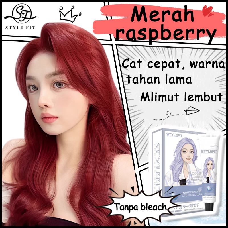 [Pengiriman cepat]STYLE FIT Merah  raspberry cat rambut 200ml Tahan lama tak mudah luntur,Fashion te