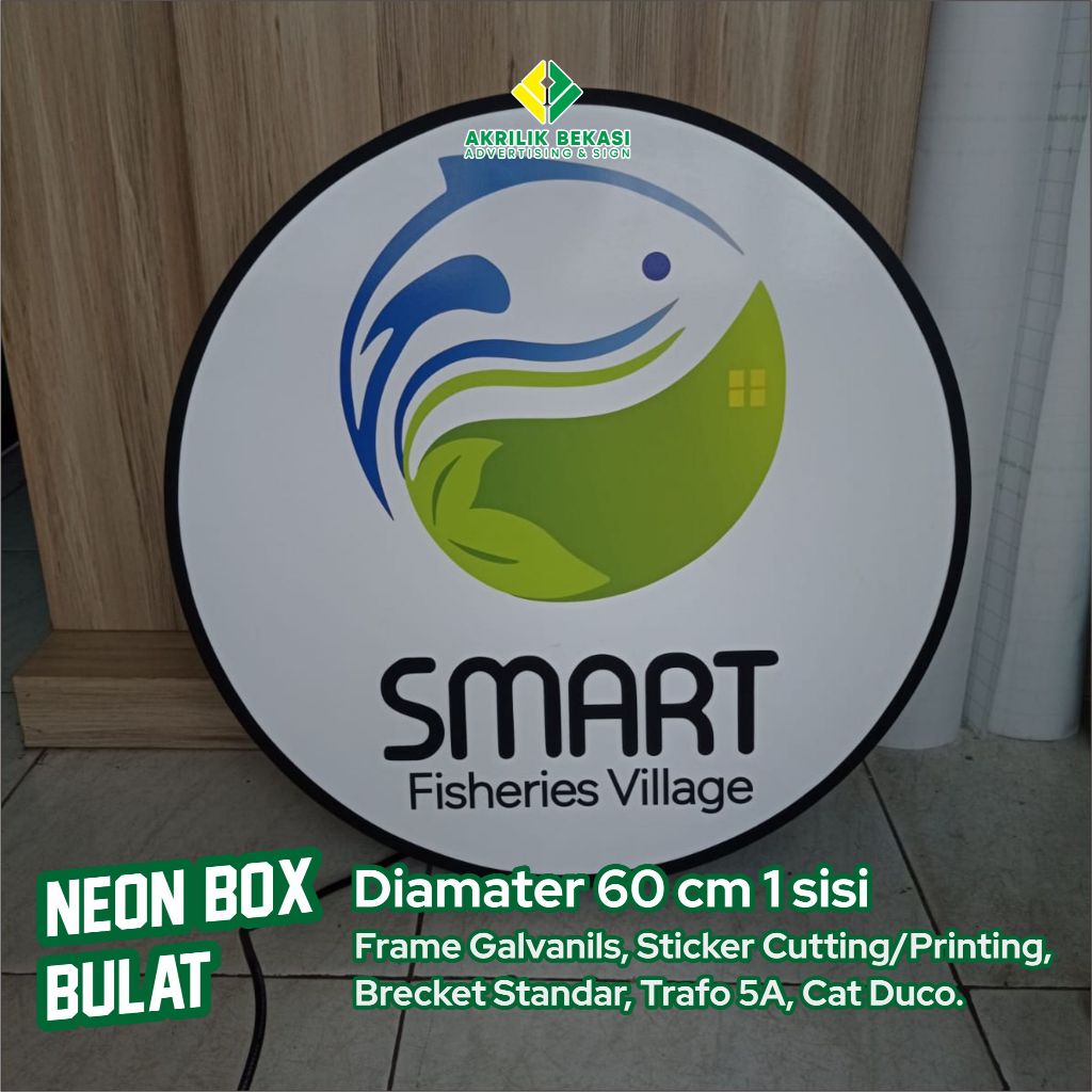 Neon box bulat diameter 60 cm 1 sisi