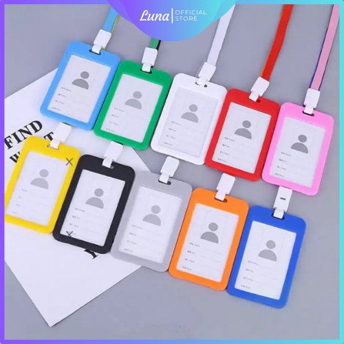 

Name Tag Id Card Transparant Gantungan Kartu Nama Plastik Vertikal Lanyard Potrait Polos Warna Warni