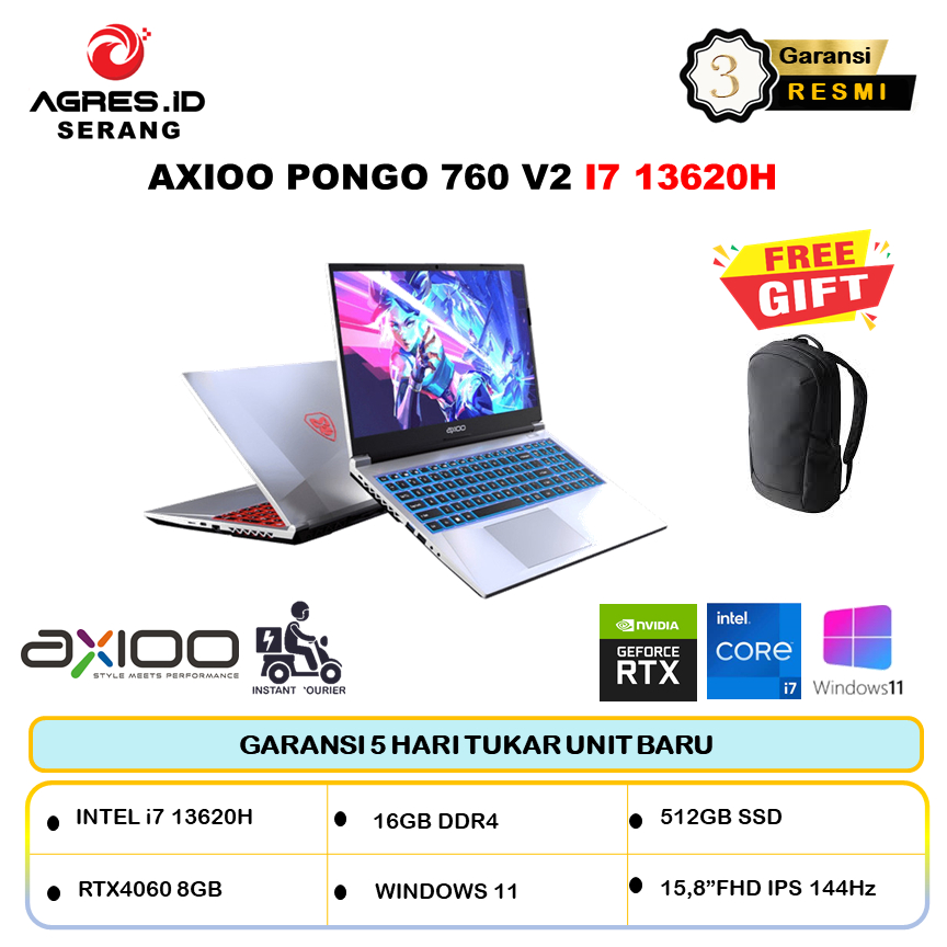 Axioo Pongo 760 V2 I7 13620H RTX4060 16Gb 512Gb 15.6" FHD IPS 144Hz